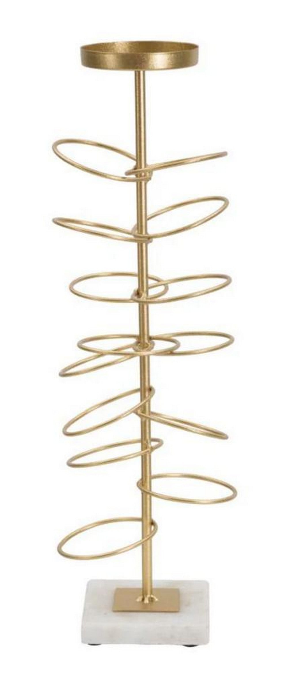 Candle Holder with White Marble Base and Golden Metal Rings: Candle Holder with White Marble Base and Golden Metal Rings Explore an elegant golden metal candle holder with a marble base, featuring a geometric design that adds a touch of sophistication to any ro