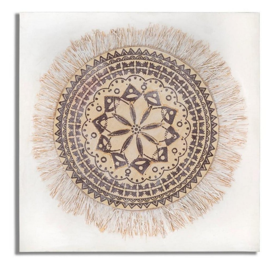 Abstract Mandala Motif Painting: Abstract Mandala Motif Painting A striking canvas artwork featuring a mandala-inspired circular motif in soft beige tones. The design is highlighted with elegant relief details, adding texture and dep