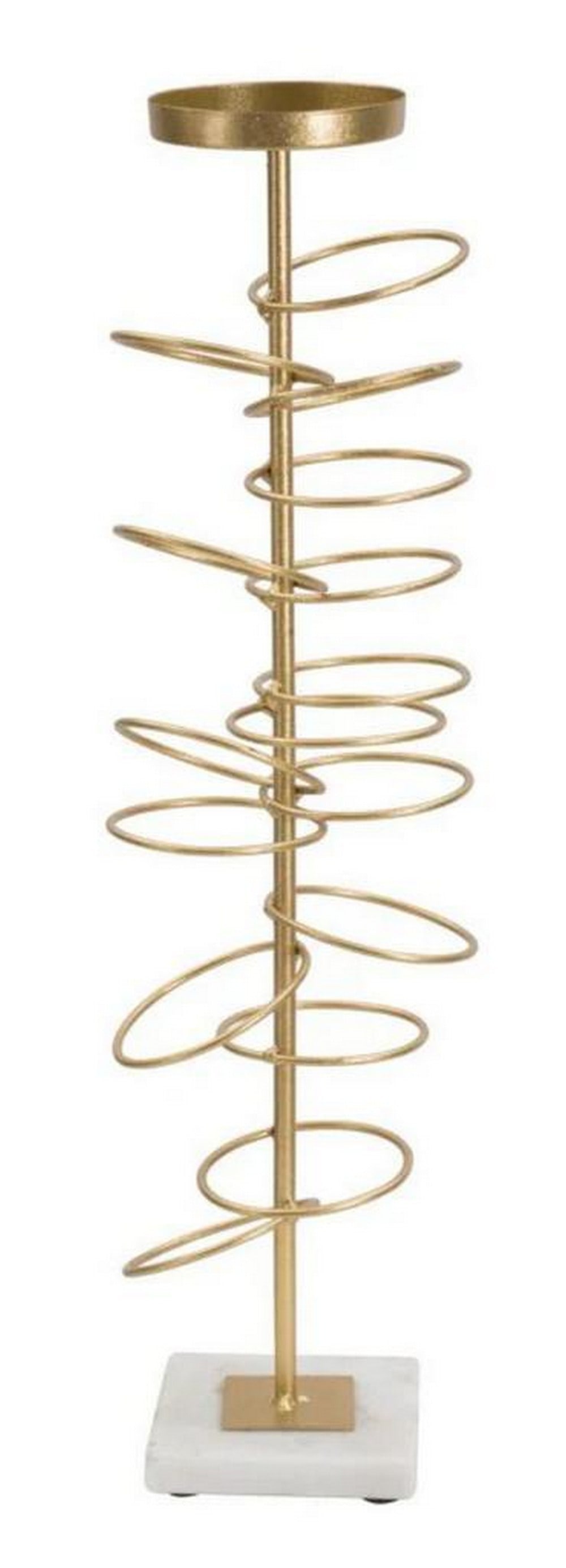 Candle Holder with Golden Metal Rings and White Marble Base: Candle Holder with Golden Metal Rings and White Marble Base Discover an elegant golden metal candle holder with a marble base, featuring a geometric design that adds a touch of sophistication to any