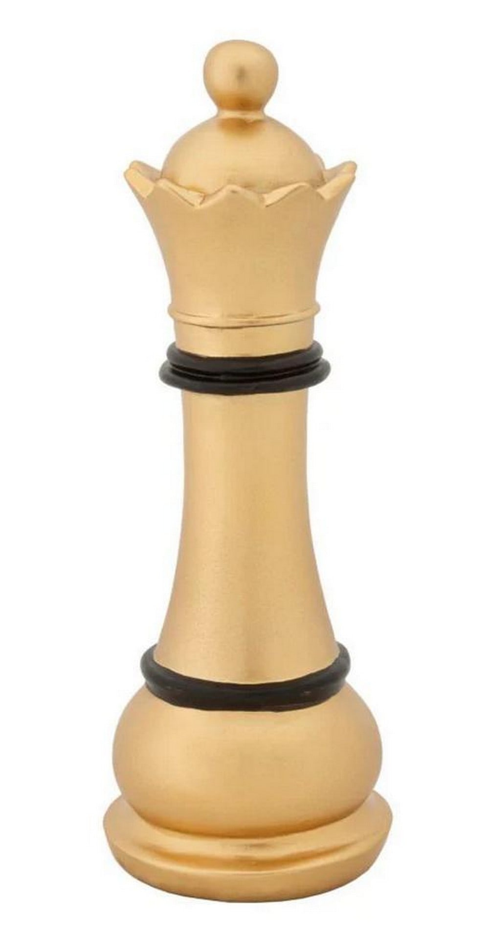 Gold & Black Regal Chess Queen Sculpture: Gold &; Black Regal Chess Queen Sculpture An exquisite sculpture crafted in radiant gold tones, embellished with refined black accents, meticulously shaped to embody the grace and power of a chess