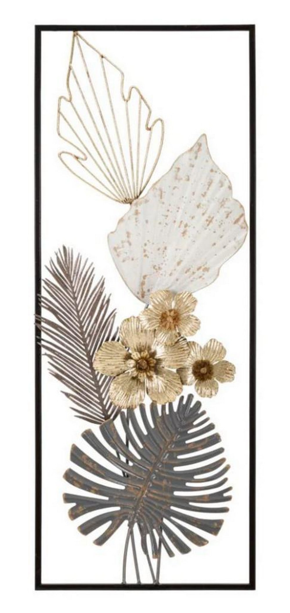 Square Framed Metal Wall Art with Tropical Leaves: Square Framed Metal Wall Art with Tropical Leaves Enhance your decor with this 3D decorative metal wall panel, featuring intricate leaves and flowers set within an elegant rectangular frame. Discover