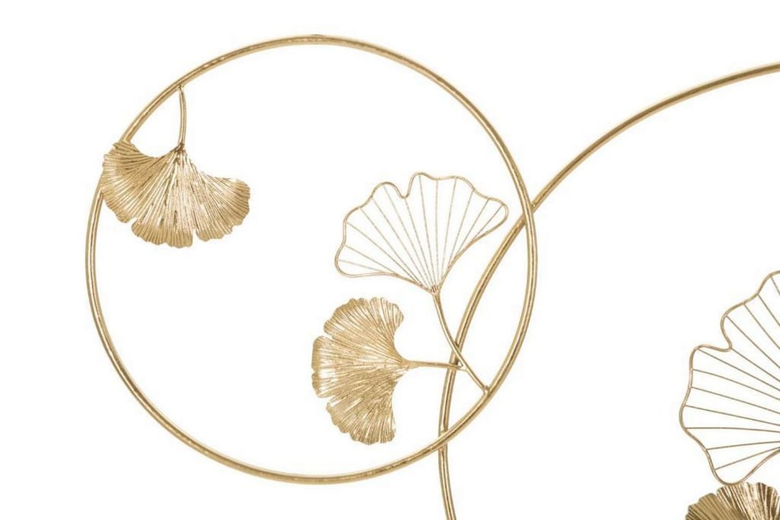 Round Frame Wall Decor Featuring Golden Flowers - 2