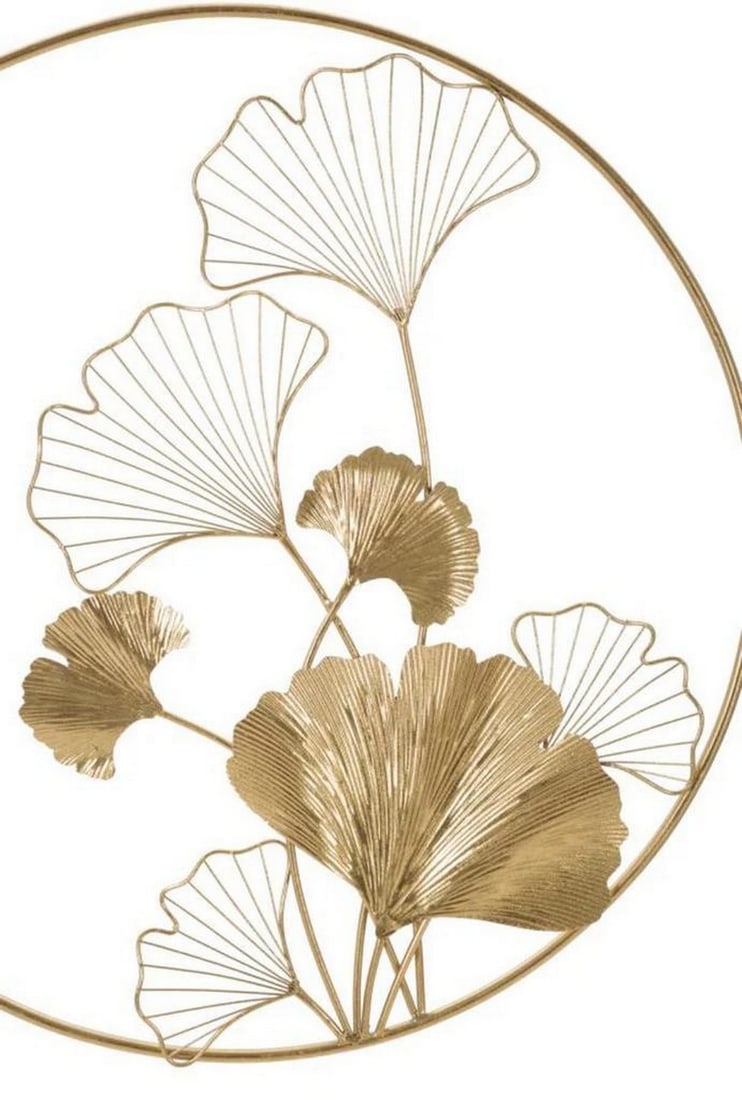Round Frame Wall Decor Featuring Golden Flowers - 3
