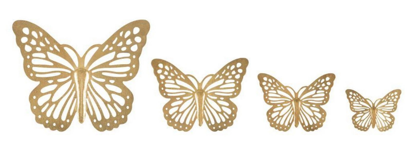 Set of 4 Golden Butterfly Wall Decor: Set of 4 Golden Butterfly Wall Decor Set of 4 elegant decorative 3D wall butterflies in different sizes. The essential lines and the carved design combined with gold give a touch of class and