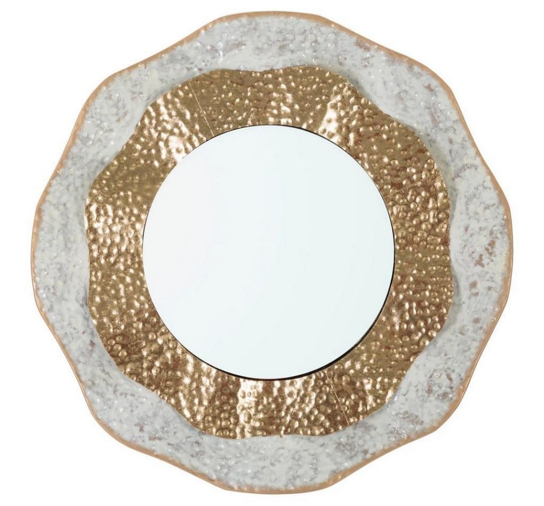 Round Wavy Wall Mirror in Gold and White Meta (1 of 5)