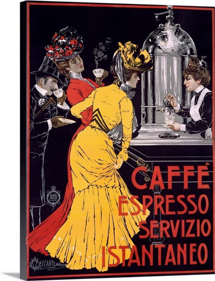 Caffe Espresso Servizio Instantaneo Vintage Canvas Wall Art: Caffe Espresso Servizio Instantaneo Vintage Canvas Wall Art This vintage poster, "Caffe Espresso Servizio Instantaneo," captures the elegance and charm of early 20th-century European advertisi