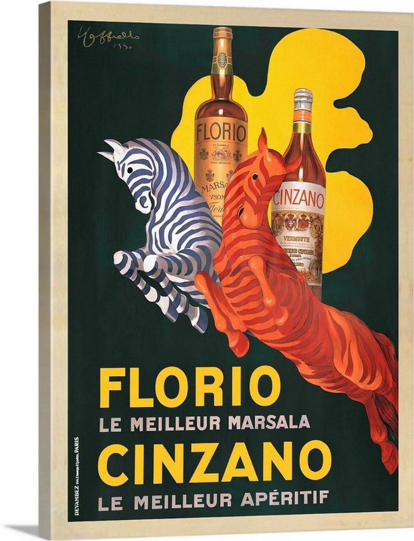 Florio e Cinzano, 1930 Vintage Canvas Print: Florio e Cinzano, 1930 Vintage Canvas Print This vintage poster, "Florio e Cinzano, 1930," features a classic advertisement for the French wine and spirits company, Florio e Cinzano. With bold