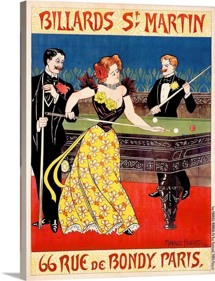 Billiards St. Martin Vintage Poster Canvas Reproduction by Maurice Feuillet Wall Art (1 of 2)