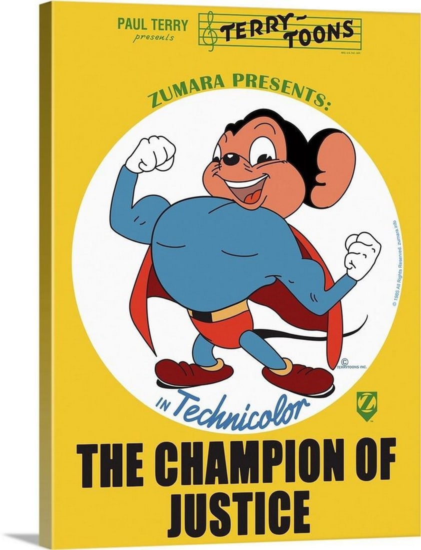 Classic Mighty Mouse Action Wall Art Canvas Reproduction: Classic Mighty Mouse Action Wall Art Canvas Reproduction Bold comic-style canvas wall art featuring Mighty Mouse in heroic action as a champion of justice. Dimensions: 24" x 18" View photos fo