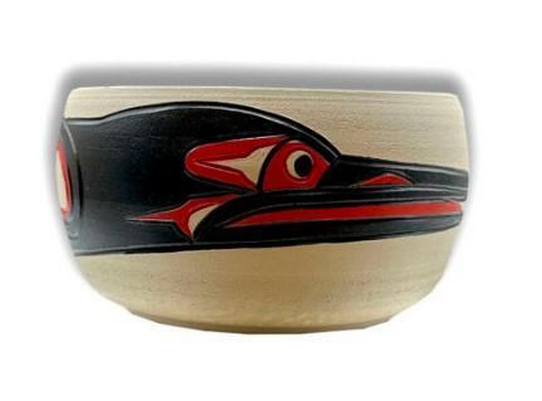 Midnight Raven Ceramic Bowl: Midnight Raven Ceramic Bowl This handcrafted ceramic bowl draws inspiration from indigenous artistry, featuring intricate patterns and earthy tones that reflect a deep connection to nature and cultura