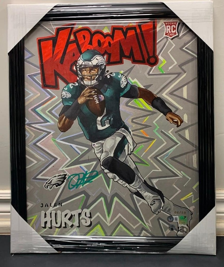Jalen Hurts With ''Green Color Match'' Signature Kaboom Rookie Card Print- Gold Limited Edition
