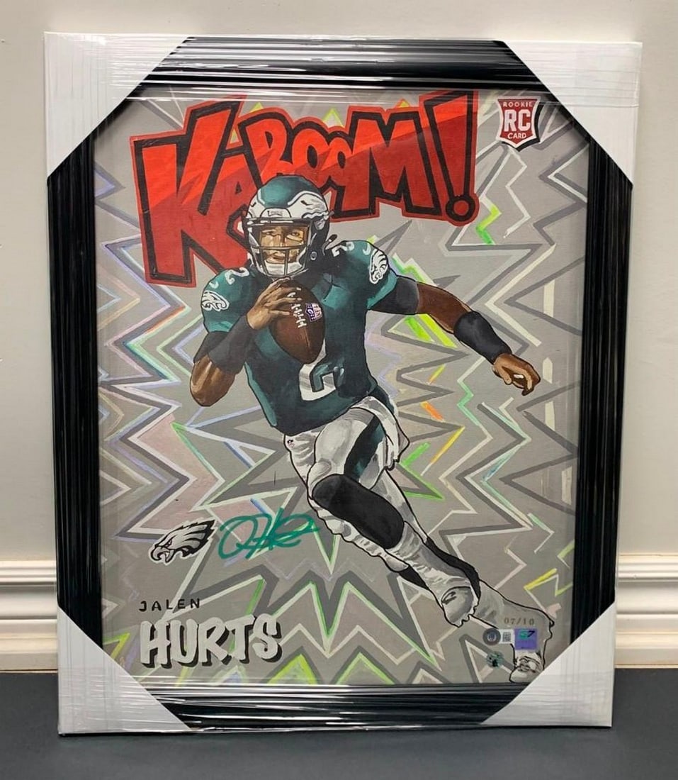 Jalen Hurts With ''Green Color Match'' Signature Kaboom Rookie Card Print- Gold Limited Edition