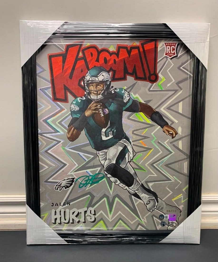 Jalen Hurts With ''Green Color Match'' Signature Kaboom Rookie Card Print- Gold Limited Edition