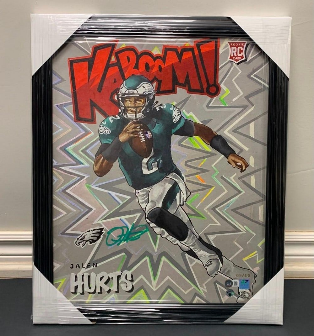 Jalen Hurts With ''Green Color Match'' Signature Kaboom Rookie Card Print- Gold Limited Edition