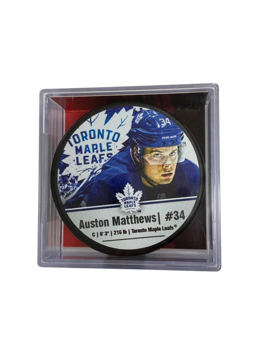 Auston Matthews #34 Toronto Maple Leafs Cubed Puck (1 of 2)