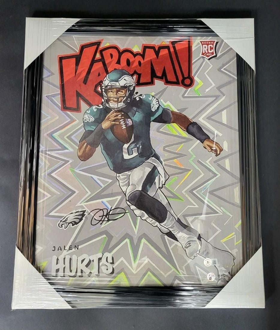 Jalen Hurts Signed Kaboom 2/10 Gold Ed. Beckett COA - 16'' x 20'' Art, Framed