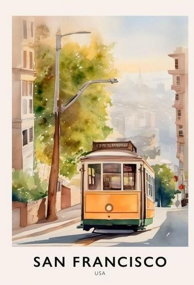 Golden Hour Over San Francisco: Golden Hour Over San Francisco Poster Print Capture the charm of San Francisco with this stunning poster print, showcasing the city's iconic skyline, rolling hills, and famous landmarks. This artwork