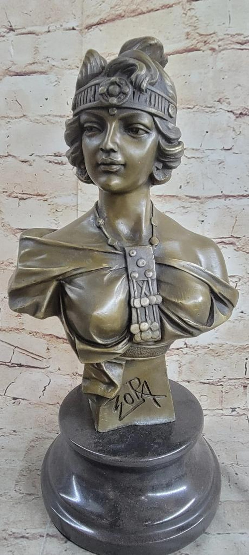 Authentic Bronze Sculpture 'Zora' by Emmanuel Villanis on Marble Base - 15'' x 8'': Authentic Bronze Sculpture 'Zora' by Emmanuel Villanis on Marble Base - 15" x 8" Introducing a magnificent bronze statue crafted by the esteemed artist Emmanuel Villanis, this masterpiece pres