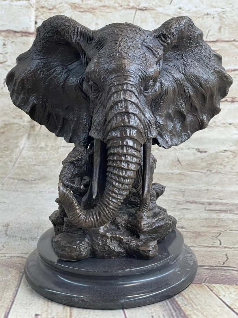 Majestic Elephant Bronze Sculpture with Baby and Expansive Ears - 8'' x 8'' (1 of 6)