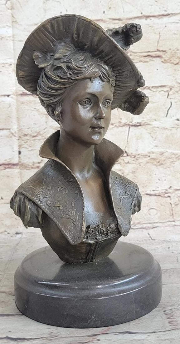 Elegant Lady Bust with Feathered Hat Original Bronze - 9'' x 4.5'' (1 of 7)