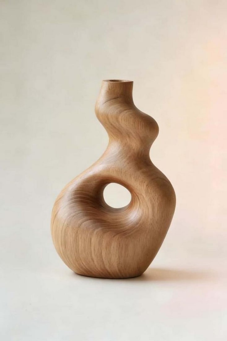 Carved Loop Form' - Contemporary Wooden Vase (1 of 3)