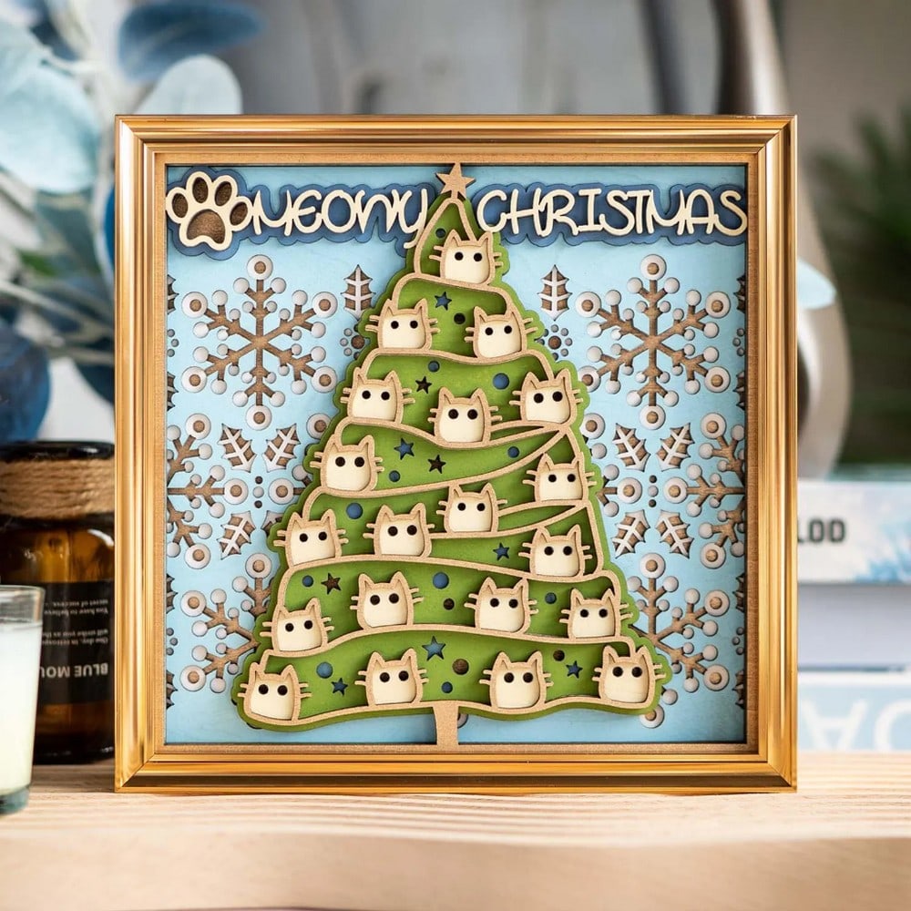 Cat Christmas Multi-layer Laser Cut Wood Carving: Cat Christmas Multi-layer Laser Cut Wood Carving Add festive charm and elegance to your home with this handcrafted multi-layer wooden artwork. Featuring intricate details and holiday-inspired motifs,