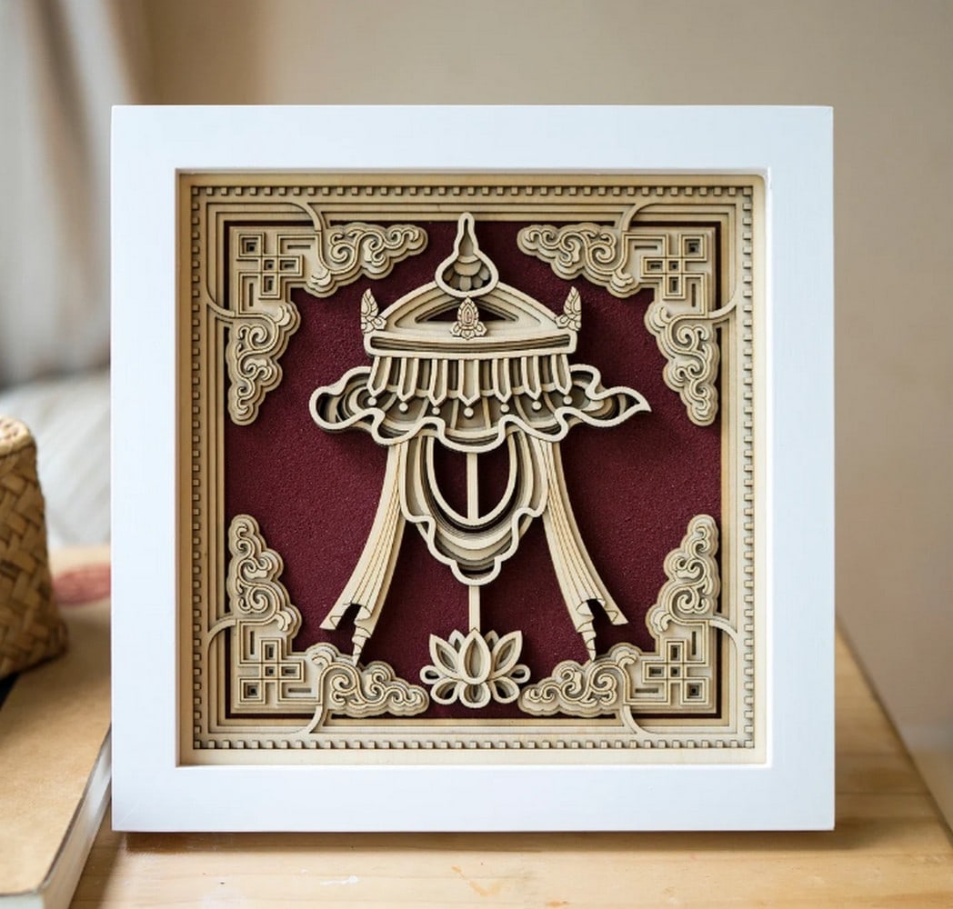 Abstract Temple Multi-layer Laser Cut Wood Carving (1 of 3)