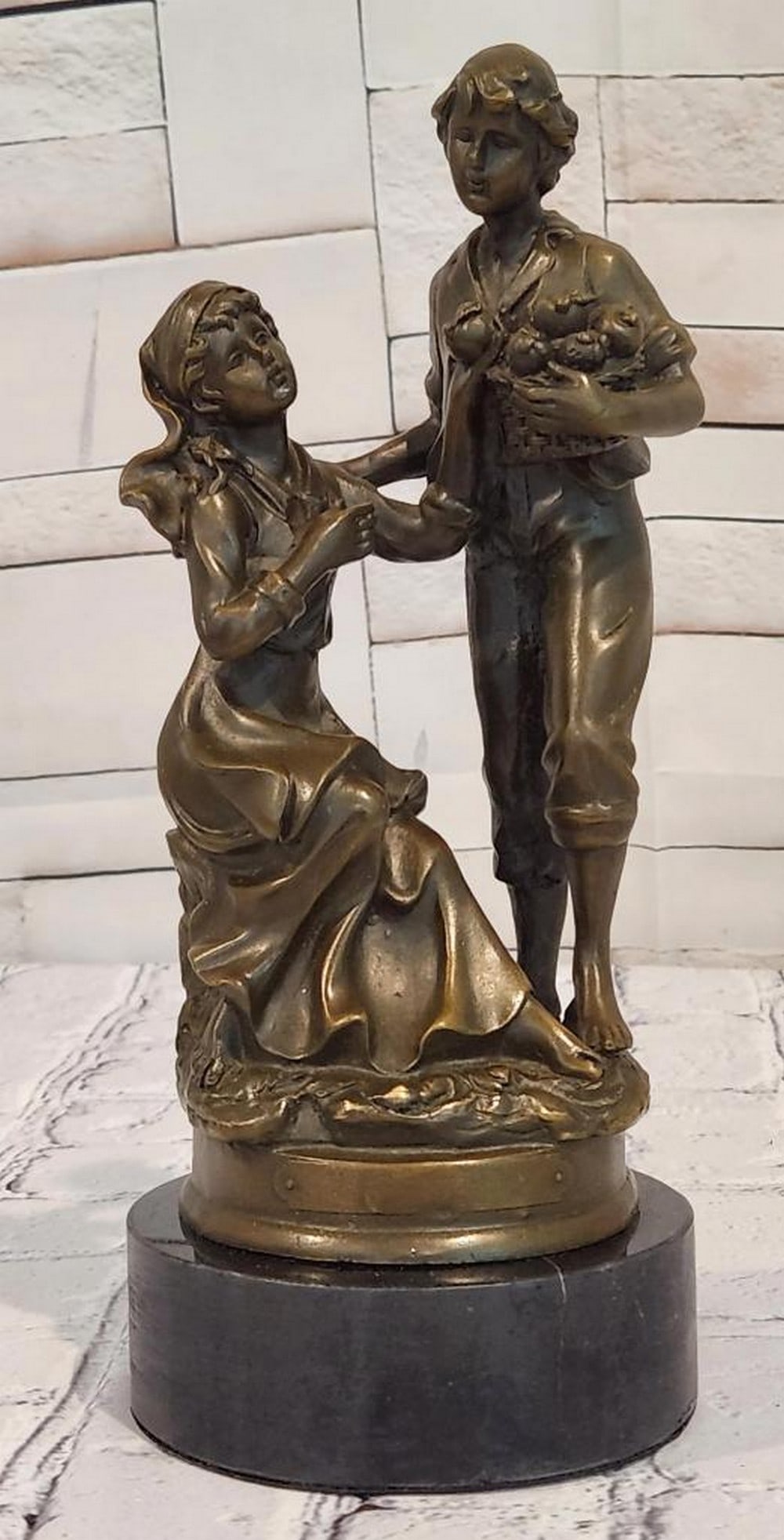 Cesaro Romantic Couple Original Bronze Sculpture - 10'' x 4.5'': Cesaro Romantic Couple Original Bronze Sculpture - 10" x 4.5" This bronze sculpture depicts a man and woman in a poised, intimate moment, reflecting themes of connection and companionship. The