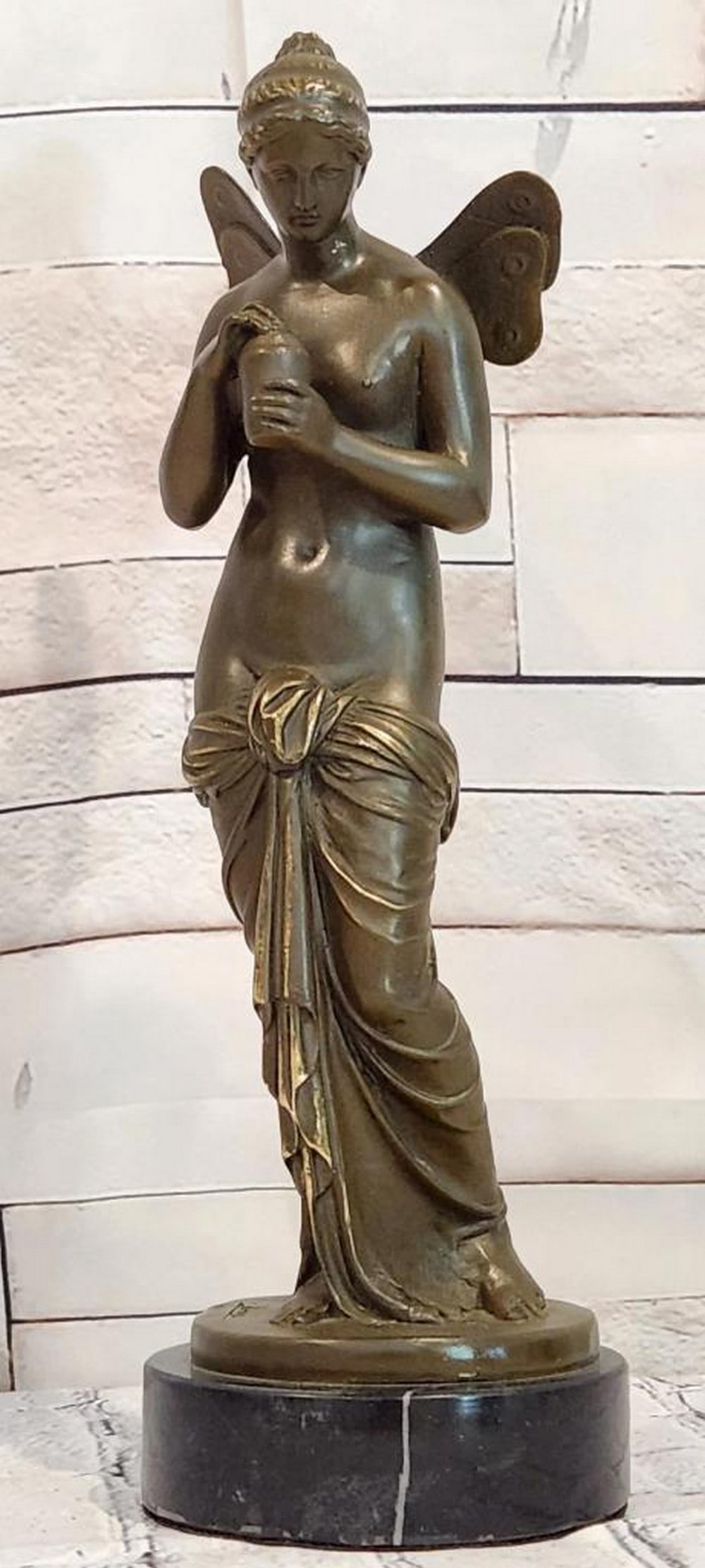 Annie Psyche Greek Mythology Original Bronze Sculpture - 13'' x 4'': Annie Psyche Greek Mythology Original Bronze Sculpture - 13" x 4" This bronze sculpture depicts Psyche from Greek mythology, presented in a poised and balanced stance that reflects themes of b