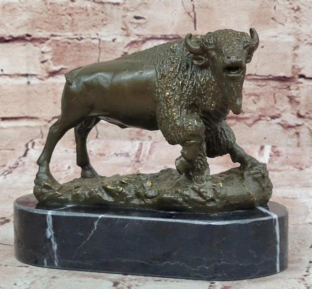 Majestic Bison: Genuine Bronze Sculpture Inspired by Carl Kauba - 6'' x 7'': Majestic Bison: Genuine Bronze Sculpture Inspired by Carl Kauba - 6" x 7" This authentic bronze sculpture, inspired by the legendary artist Carl Kauba, captures the raw majesty and strength of