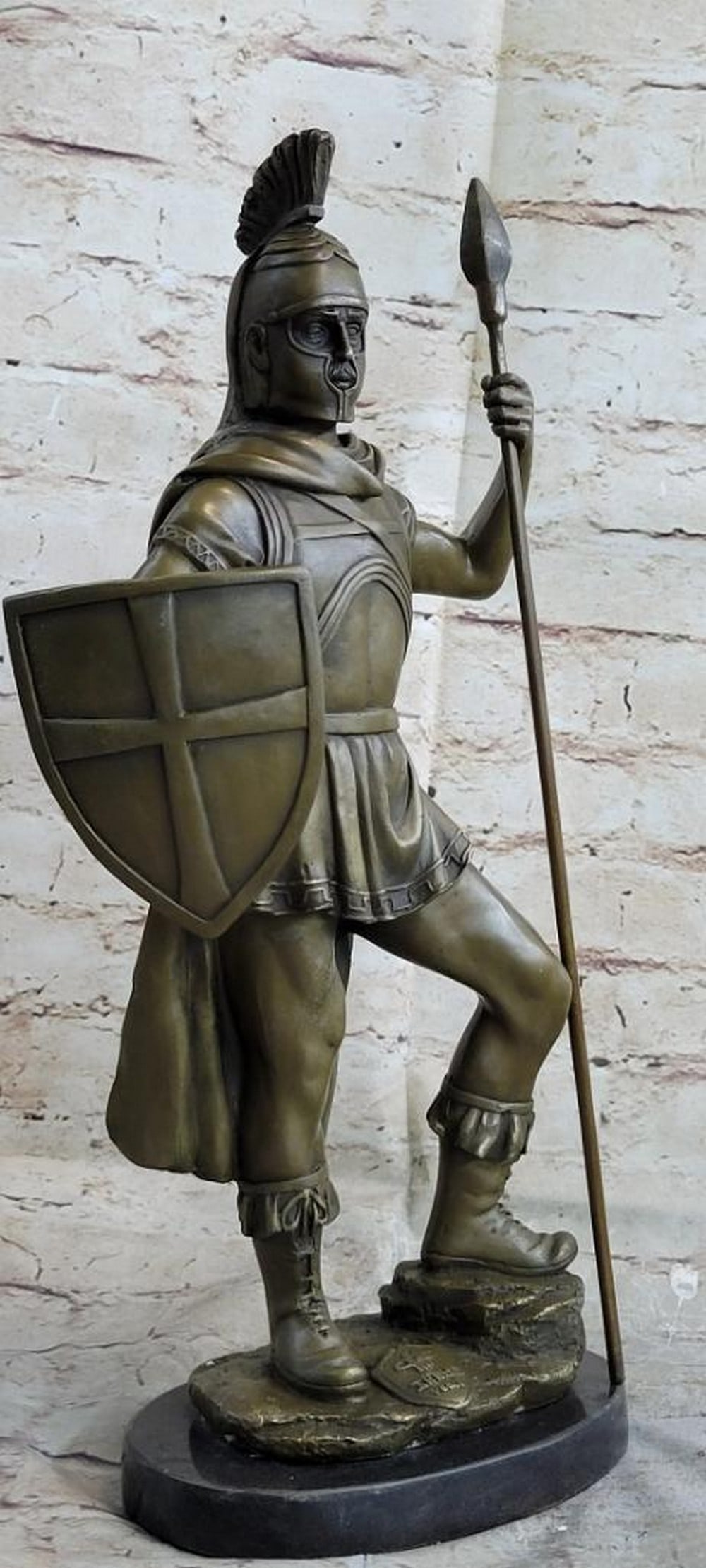 Scouting Roman Warrior Original Bronze Statue - 16.5'' x 9'': Scouting Roman Warrior Original Bronze Statue - 16.5" x 9" This original bronze statue depicts a Roman warrior in a vigilant scouting pose, complete with spear and shield. The detailed armor