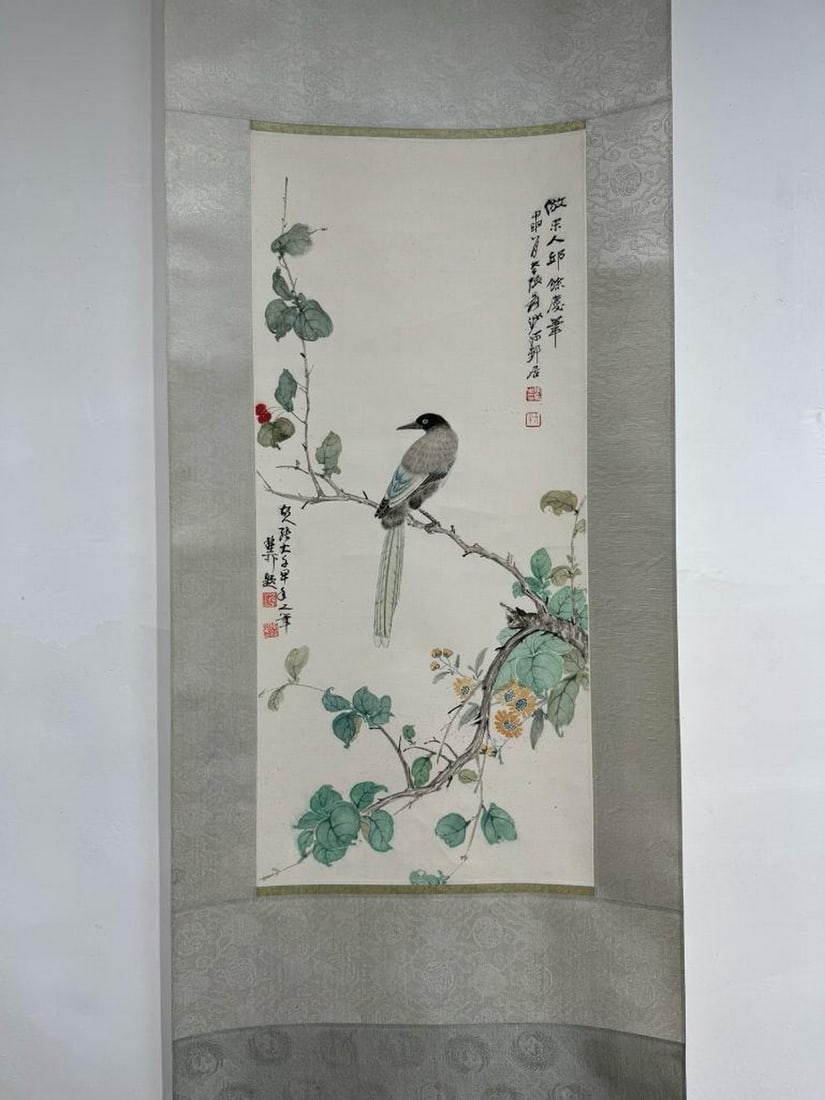 Whispers Among Blossoms Inspired Hand-Painted Scroll: Whispers Among Blossoms Inspired Hand-Painted Scroll A refined hand-painted scroll inspired by the artistic mastery of Zhang Daqian and Xie Zhiliu, celebrated for their evocative interpretations of