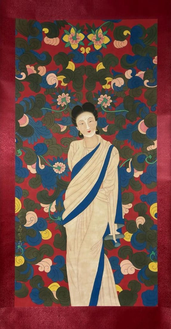 Radiant Benevolence Scroll Inspired By Zhang Daqian: Radiant Benevolence Scroll Inspired By Zhang Daqian A stunning silk painting scroll inspired by the renowned artist Zhang Daqian, showcasing his masterful figure drawing technique. The intricate