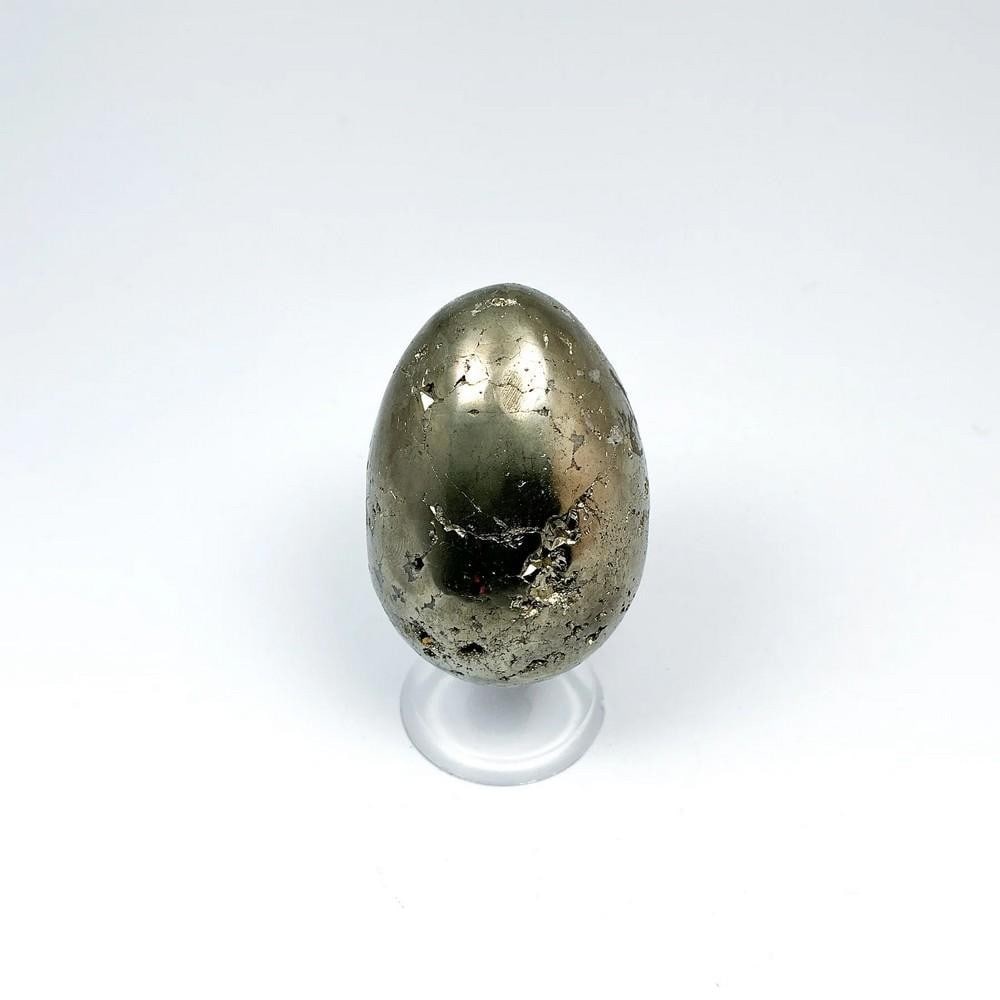 Iron Pyrite Egg: Iron Pyrite Egg Carved eggs are popular items in home decor and are also increasingly used in meditation. Iron pyrite, commonly known as fool's gold, is a metallic mineral admired for its natural
