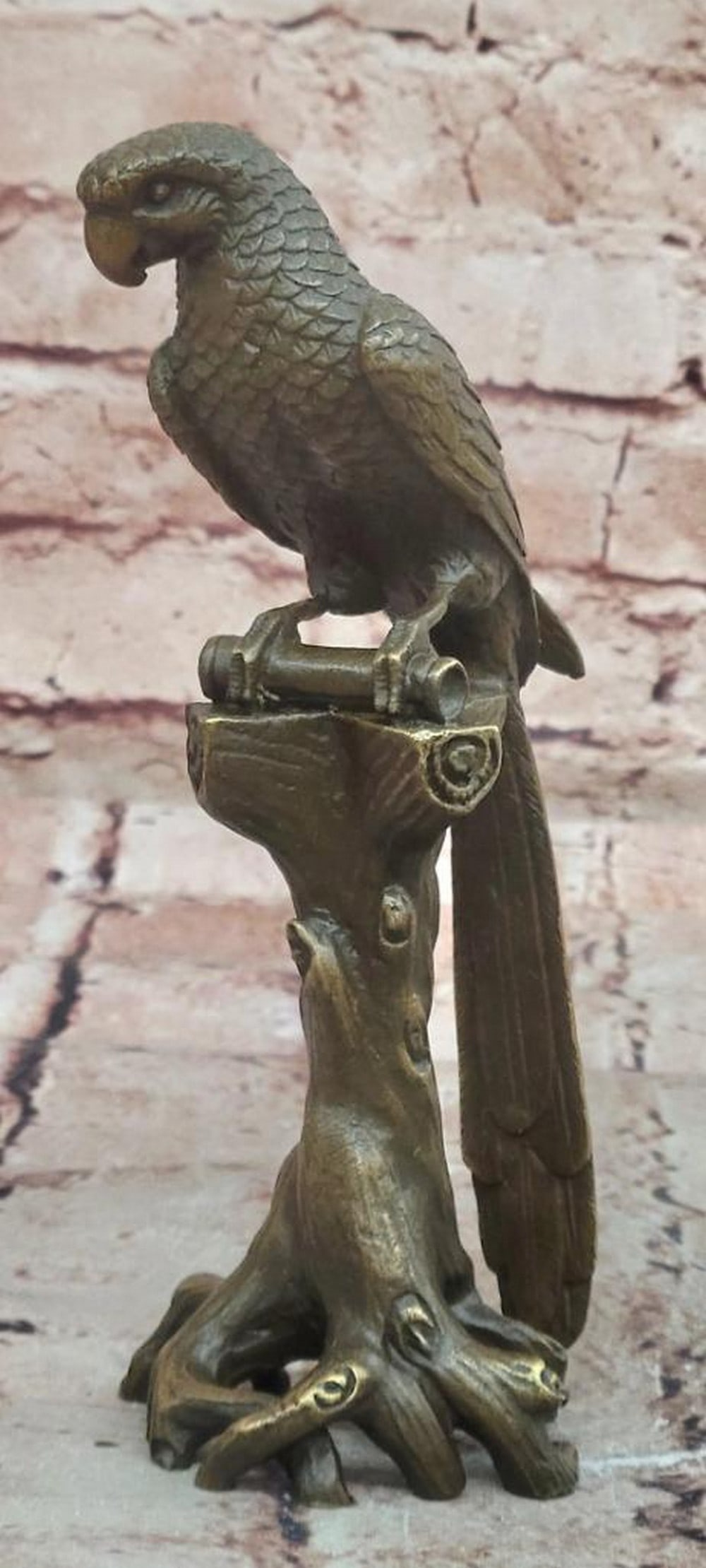 Miguel Lopez (Milo) Original Bronze Sculpture of Parrot Macaw - 7'' x 3'': Miguel Lopez (Milo) Original Bronze Sculpture of Parrot Macaw - 7" x 3" This bronze sculpture depicts a parrot macaw perched in an upright stance, rendered with attention to proportion, postur