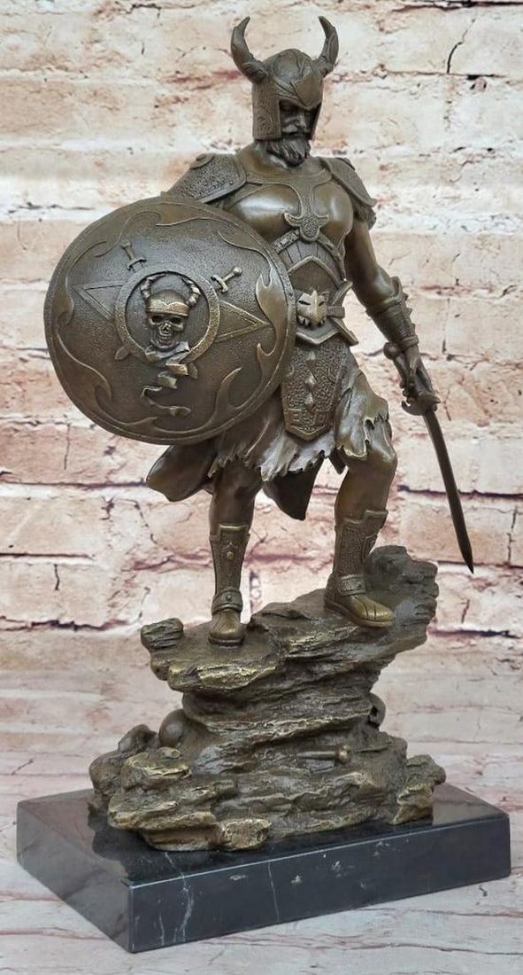 Fantasy Viking Warrior w/ Horned Helmet Bronze Sculpture - 15'' x 9'' (1 of 7)