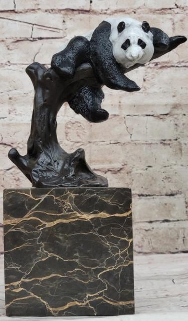 Tree of Tranquility Bronze Sculpture - 10'' x 6'': Tree of Tranquility Bronze Sculpture - 10" x 6". Inspired by and bearing the signature of artist, Milo, this heartwarming bronze sculpture captures the peaceful charm of a panda bear lounging 