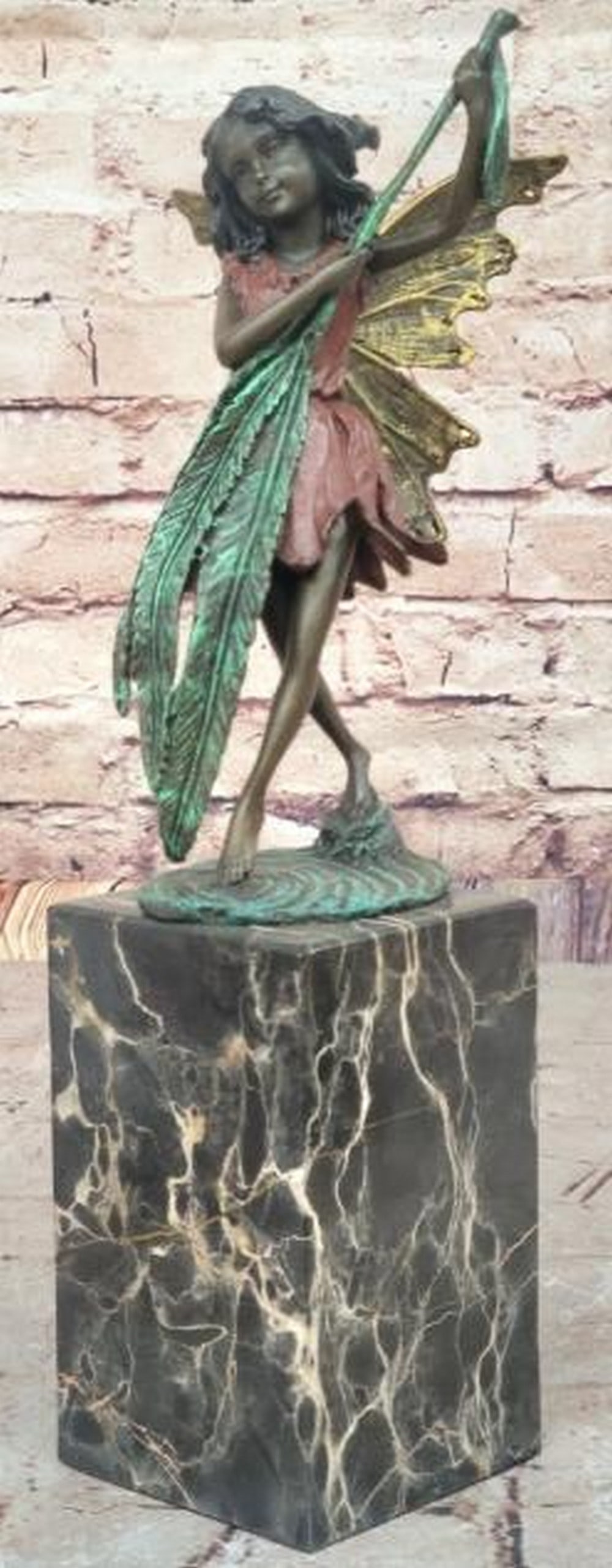 Leafborne Journey Young Fairy Bronze Sculpture - 13'' x 4'': Leafborne Journey Young Fairy Bronze Sculpture - 13" x 4". This enchanting original bronze sculpture inspired by and bearing the signature of artist Miguel Fernando L?pez (Milo), captures a yo