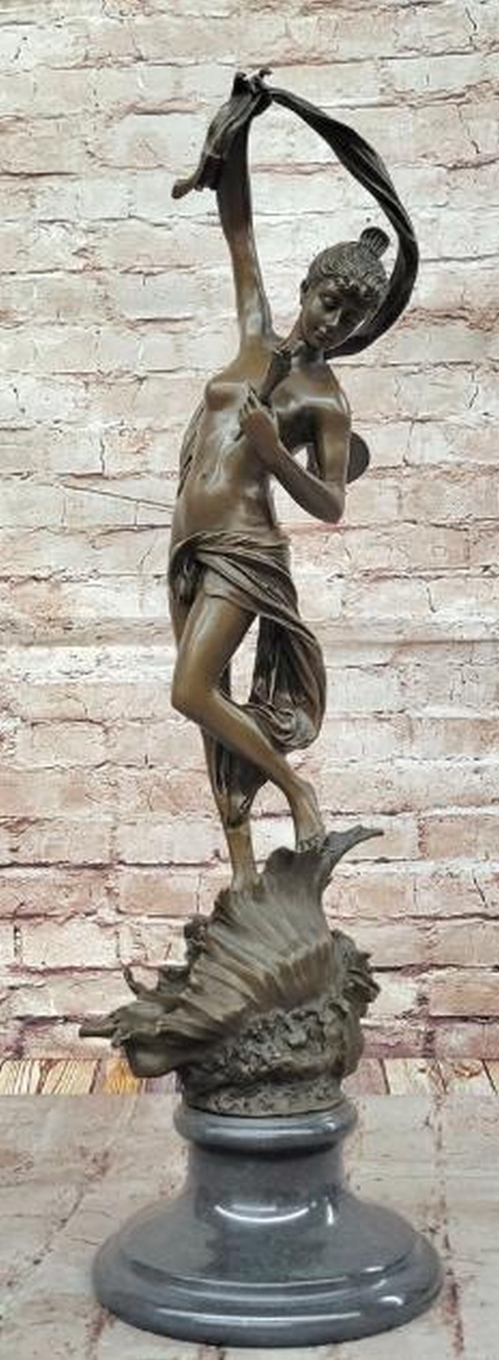 Sea Breeze Enchantress Reproduction Bronze Sculpture - 26.5'' x 9'': Sea Breeze Enchantress Reproduction Bronze Sculpture - 26.5" x 9". A mesmerizing reproduction, inspired by and bearing the signature of artist Z. Madrazzi, bronze sculpture of a fairy standing