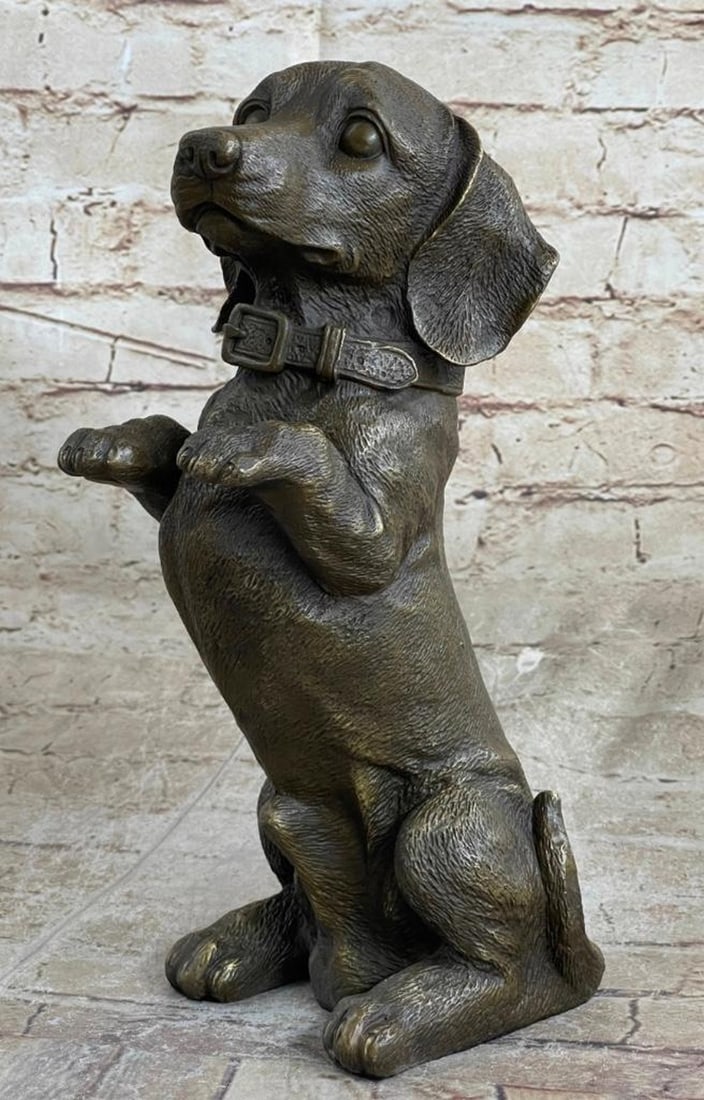 Just a Plea: Dachshund Puppy Begging With Charm Bronze Sculpture - 12'' x 6'': Just a Plea: Dachshund Puppy Begging With Charm Bronze Sculpture - 12" x 6" Known for their lively personalities and determined nature, Dachshunds bring endless joy and love into our lives. Th