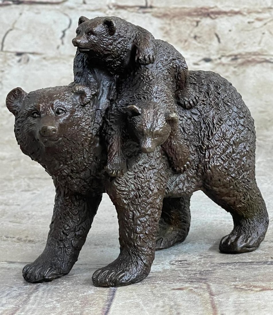 Mother Bear & Cubs Bronze Sculpture