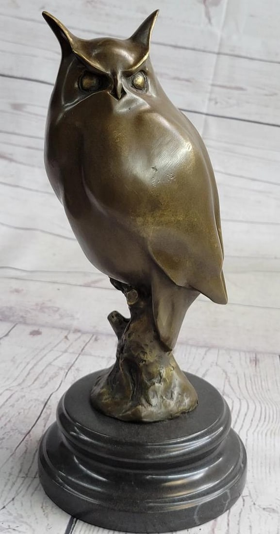Signed Original Milo Abstract Owl Bronze Sculpture On Marble Base - 12'' x 5.5'': Signed Original Milo Abstract Owl Bronze Sculpture On Marble Base - 12" x 5.5" Enter the enigmatic world of the nocturnal hunter with this remarkable bronze sculpture showcasing the