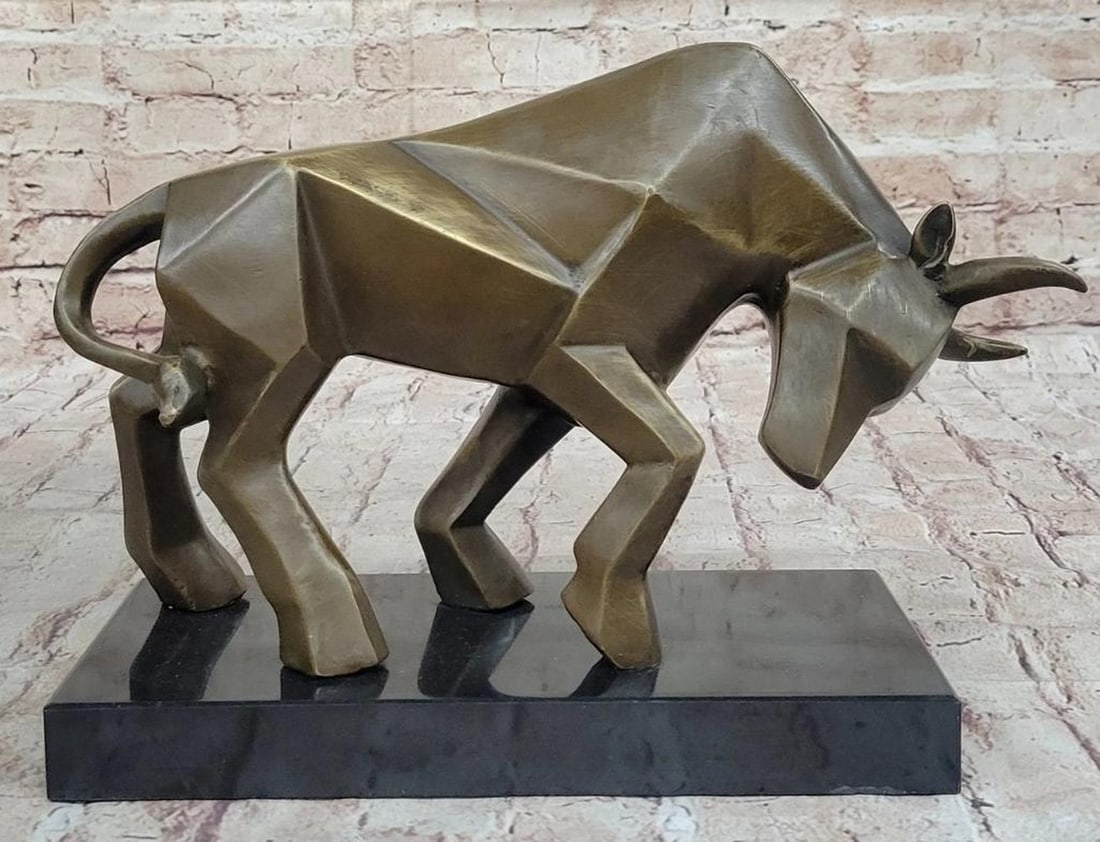 Original Signed Fransisci Geometric Abstract Modern Art Bronze Bull Sculpture - 9'' x 12.5'': Original Signed Fransisci Geometric Abstract Modern Art Bronze Bull Sculpture - 9" x 12.5" Handcrafted using the lost wax method, this bronze sculpture by Fransisci embodies abstract modern
