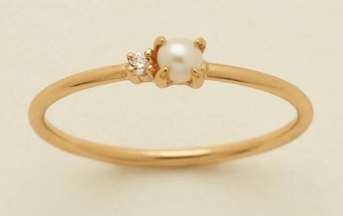 Tidal Balance Gold Vermeil Pearl Ring - Size 5: Tidal Balance Gold Vermeil Pearl Ring - Size 5 Where land meets sea, harmony thrives. This lustrous gold vermeil ring features a sparkling CZ paired with a freshwater pearl, set side by side in a