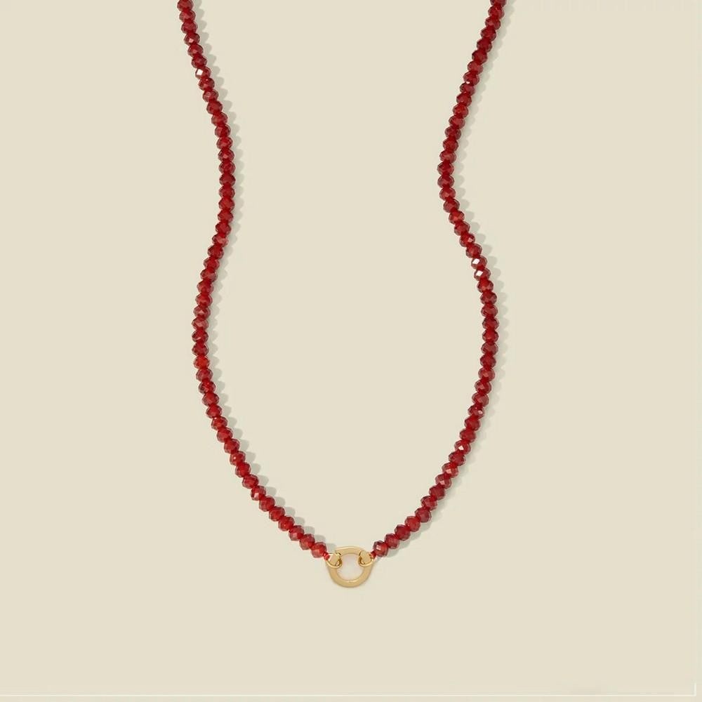 Red Agate Gemstone Bead Necklace with Link Lock - 18'' Adjustable: Red Agate Gemstone Bead Necklace with Link Lock - 18" Adjustable A strand of polished red agate beads, finished with a gold vermeil hinge-style link lock designed for adding interchangeable