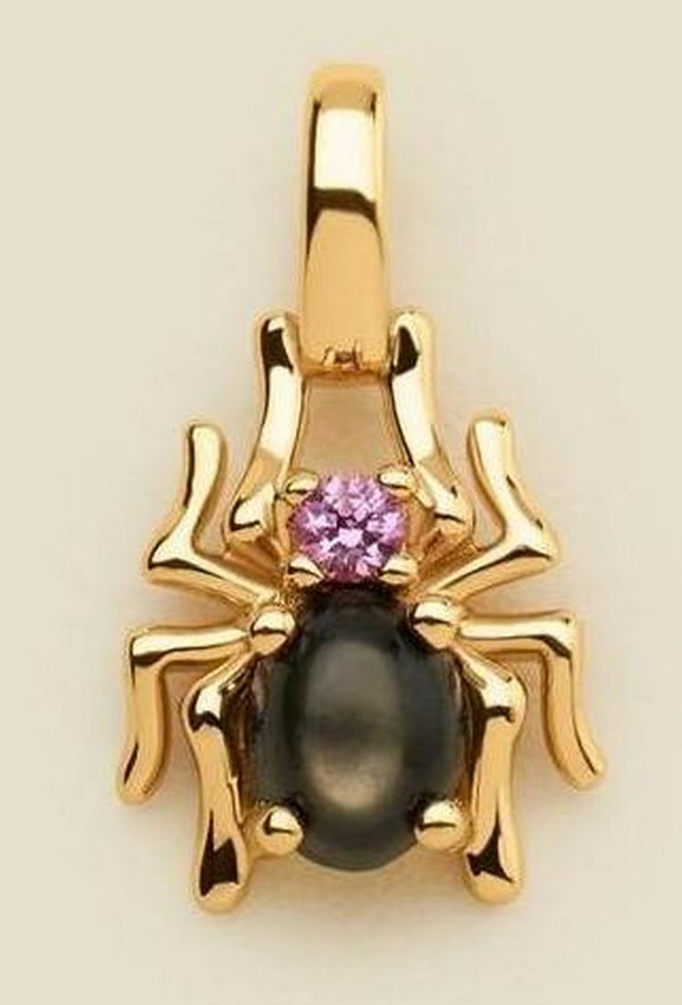 Vermeil Gold & Mother of Pearl Spider Gemstone Charm: Vermeil Gold &; Mother of Pearl Spider Gemstone Charm A true weaver of originality, the Spider Gemstone Charm weaves inspiration into every aspect of life. With black mother of pearl and pink CZ,