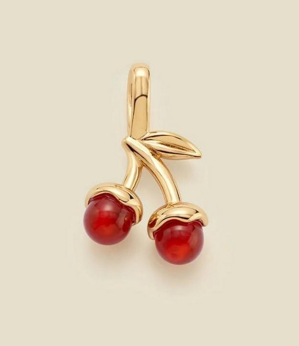 Vermeil Gold & Red Agate Cherry Pendant: Vermeil Gold &; Red Agate Cherry Pendant Life is a bowl of cherries, and this charm is a sweet reminder to embrace every day as a gift. Crafted with vibrant red agate, it's a fresh addition to your