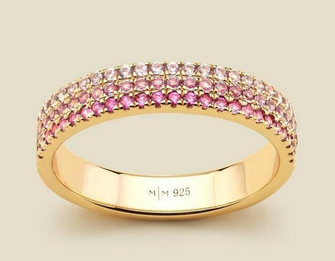 Rose Glow Pave Ring - Size 7: Rose Glow Pave Ring - Size 7 Three rows of shimmering pink pave-set CZs create a dazzling display of color and light. Bold yet elegant, this statement band adds the perfect touch of radiance to any