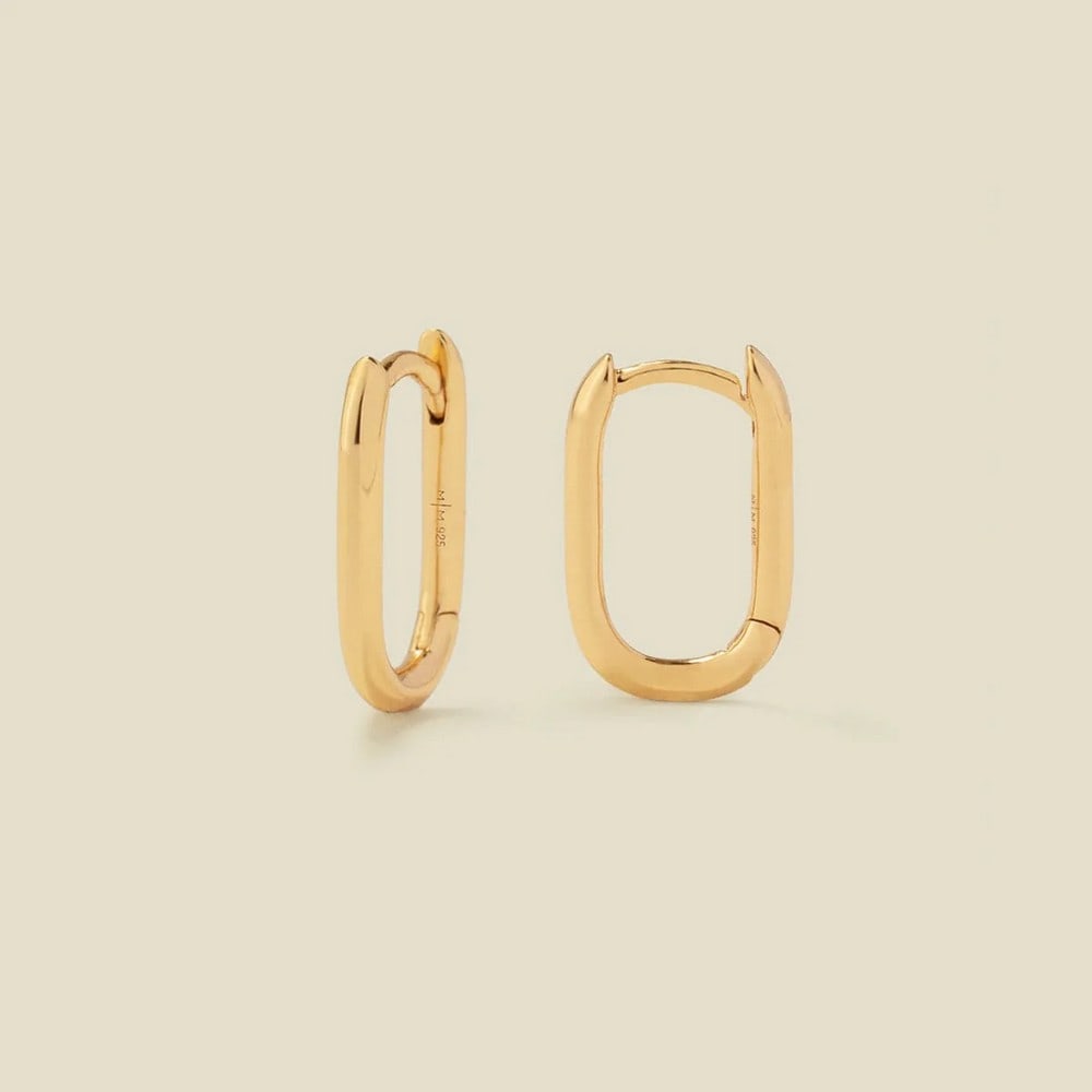 Vermeil Gold Hoop Earrings: Vermeil Gold Hoop Earrings Consider these a wardrobe essential - sleek, versatile, and effortlessly polished. With a rounded rectangular shape, these lightweight hoops are perfect for layering or maki