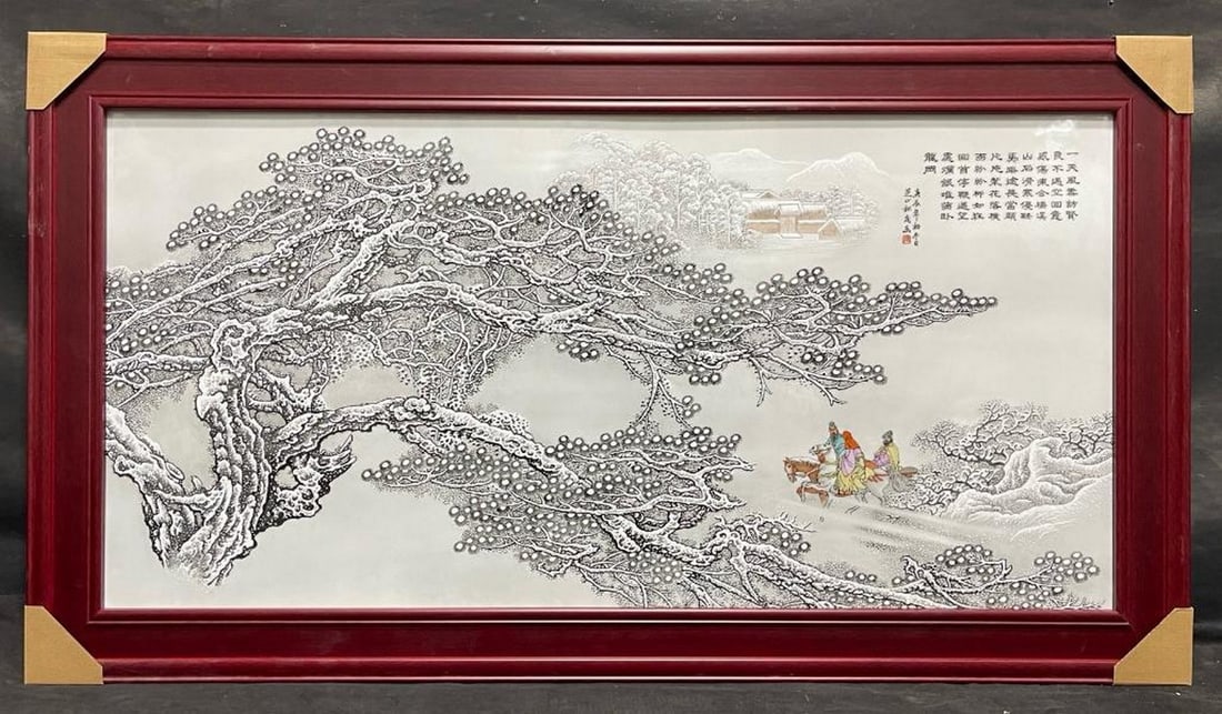 Visiting the Thatched Cottage in Snow'' Porcelain Plaque (1 of 9)